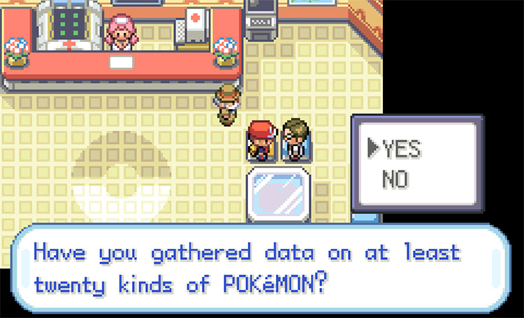 Professor Oak’s Aide asking to check the Pokédex for 20 Pokémon / Pokémon FireRed & LeafGreen