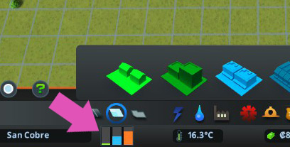 The demand bars. The green bars indicate demand for residential, blue for commercial, and orange for either industry or offices. / Cities: Skylines