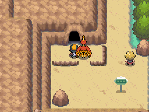 The player standing at the entrance to Union cave on Route 32 / Pokémon HGSS