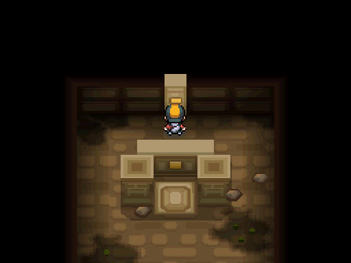 The player standing in front of the Ho-Oh panel in the Ruins of Alph / Pokémon HGSS