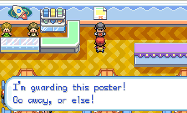 The Game Corner poster, covering the button that reveals Team Rocket’s basement hideout / Pokemon FRLG