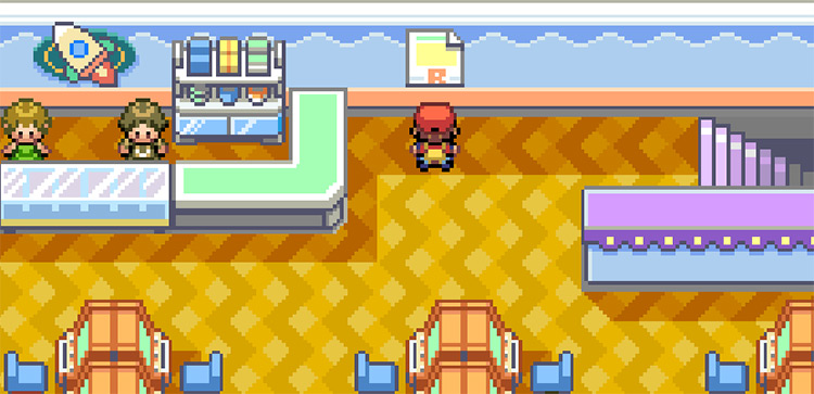 The Game Corner basement stairs, appearing after clicking the poster button / Pokemon FRLG