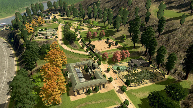 A custom zoo area created with the Parklife DLC. / Cities: Skylines