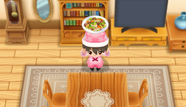 The farmer cooks Vegetable Stir Fry using Cabbages. / Story of Seasons: Friends of Mineral Town