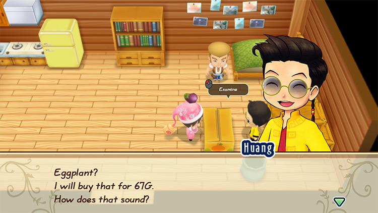 Huang offers to buy an Eggplant from the farmer. / Story of Seasons: Friends of Mineral Town