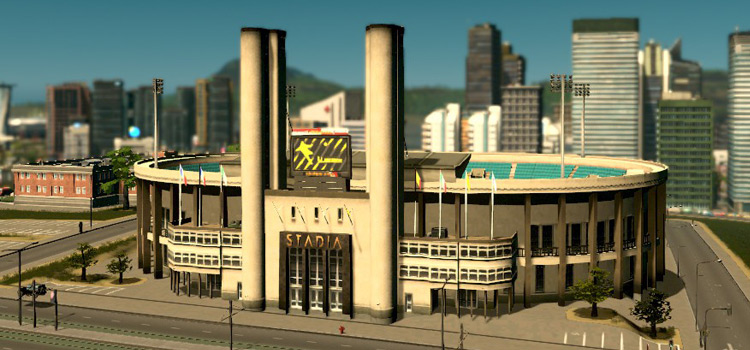 Front side of the Sports Arena unique building in Cities: Skylines