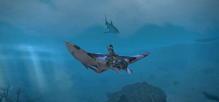 Striped Ray mount in the depths of the Onokoro Sea (FFXIV)