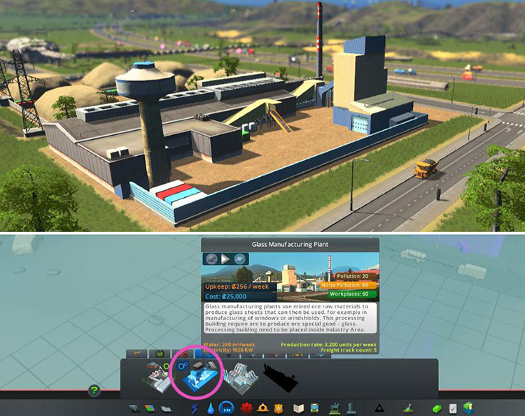 The glass manufacturing plant / Cities: Skylines