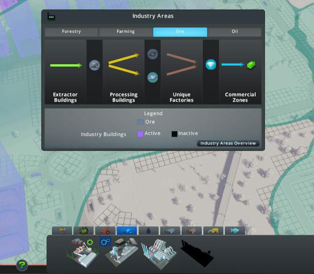 As you build your specialized industry buildings, you’ll see this panel with information about the supply chains / Cities: Skylines