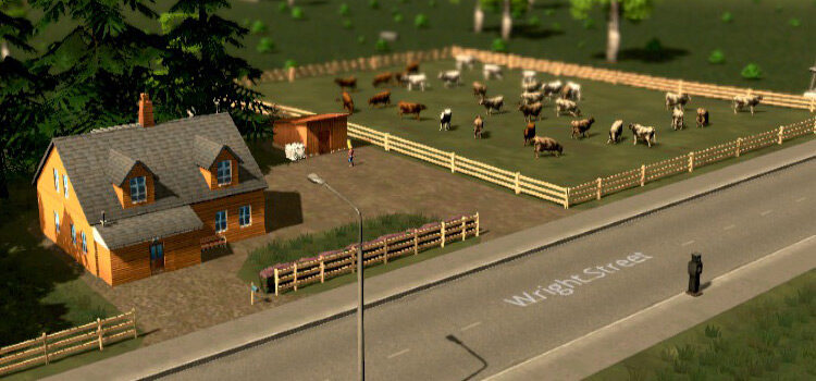 Main building and animal pasture on farmland (Cities: Skylines)
