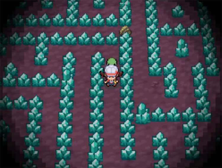 The second turn in Cerulean Cave's crystal maze, where you'll need to go right / Pokemon HGSS