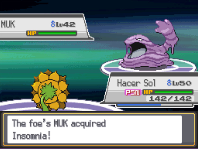 Replacing Koga's Muk's Sticky Hold ability with Insomnia / Pokemon HGSS