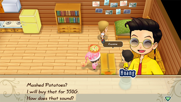 Huang offers to buy Mashed Potatoes from the farmer. / Story of Seasons: Friends of Mineral Town