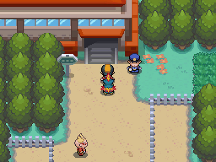 The player standing outside the entrance to National Park on Route 35 / Pokemon HGSS