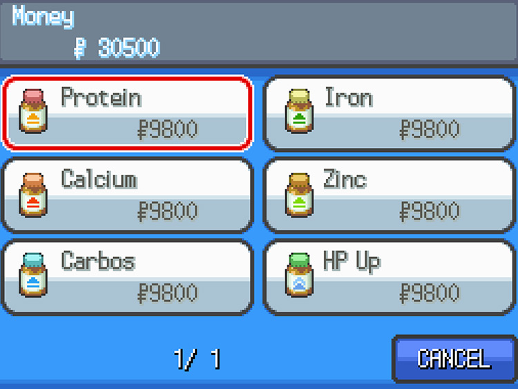 Vitamins for sale at the Goldenrod Department Store / Pokemon HGSS