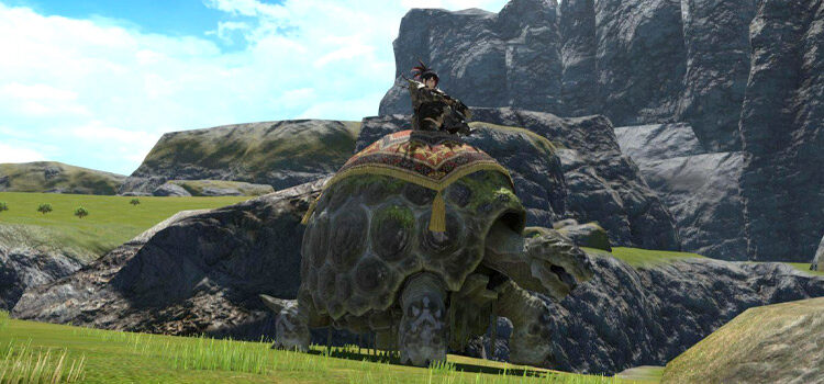 FFXIV Adamantoise Mount outside in The Azim Steppe