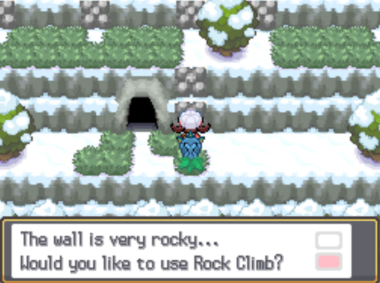 The first Rock Climb opportunity in the snowy section of Mt. Silver / Pokémon HGSS