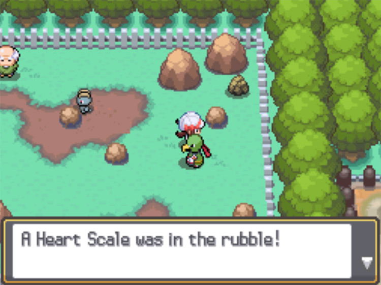 Picking up a Heart Scale after using Rock Smash on a breakable rock / Pokemon HGSS