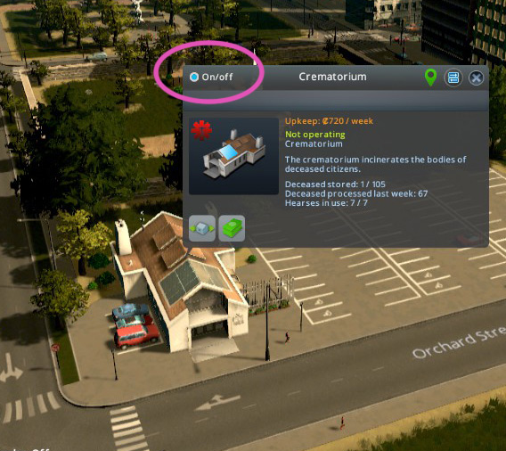 Switch off any crematoriums using the toggle / Cities: Skylines
