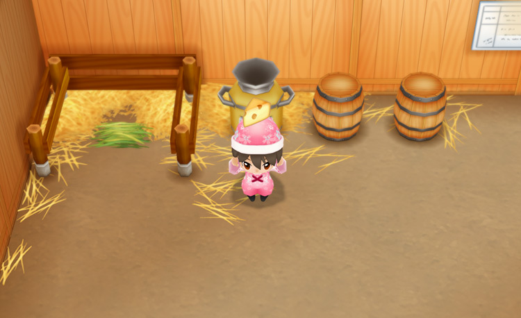 The farmer processes regular cow’s milk using a cheese maker / Story of Seasons: Friends of Mineral Town