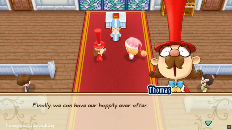 The farmer has a nightmare about marrying Mayor Thomas. Source / Story of Seasons: Friends of Mineral Town