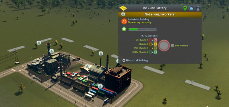 Industrial buildings complaining about a lack of workers (Cities: Skylines)