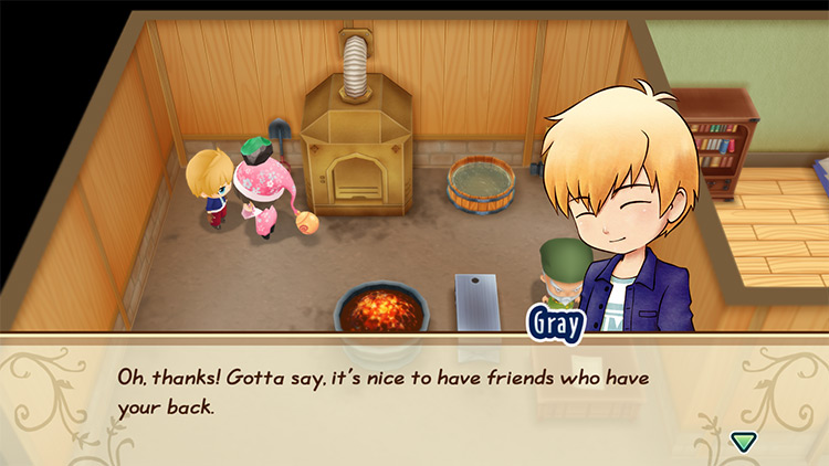 The farmer gives Gray a Jade stone. / Story of Seasons: Friends of Mineral Town