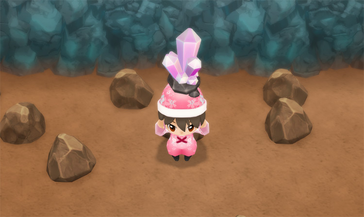 The farmer finds a Pink Diamond in the Lake Mine. / Story of Seasons: Friends of Mineral Town