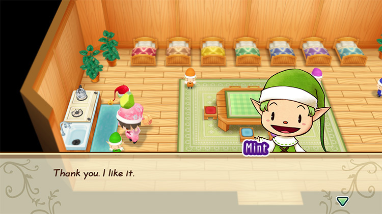 The farmer gives Mint a Peridot. / Story of Seasons: Friends of Mineral Town