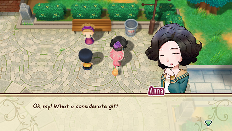 The farmer gives Anna an Amethyst. / Story of Seasons: Friends of Mineral Town