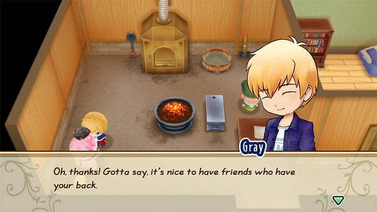 The farmer gives Gray Copper ore. / Story of Seasons: Friends of Mineral Town