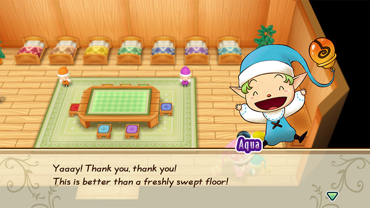 The farmer gives Aqua a Mythic Ore. / Story of Seasons: Friends of Mineral Town