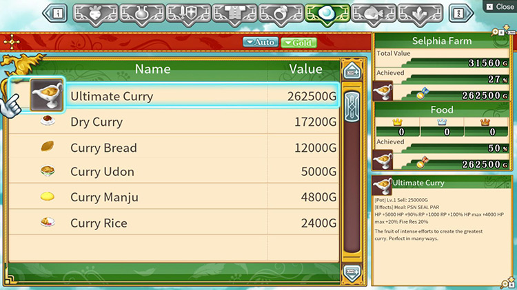 Different curry dishes displayed in the sales records / RF4