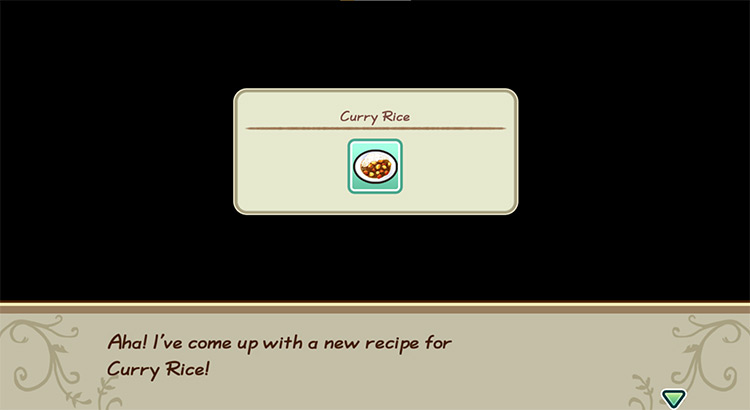 The farmer gets inspired to cook Curry Rice while in the kitchen. / Story of Seasons: Friends of Mineral Town