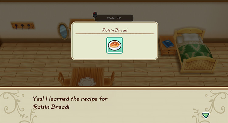 The farmer gets inspired to cook Raisin Bread. / Story of Seasons: Friends of Mineral Town