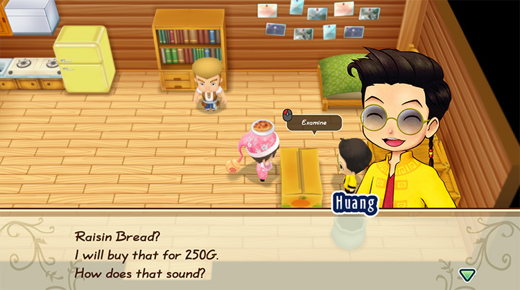 Huang offers to buy Raisin Bread from the farmer. / Story of Seasons: Friends of Mineral Town