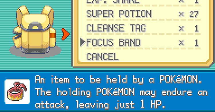 The Focus Band’s description in Pokémon FireRed and LeafGreen / Pokémon FireRed & LeafGreen