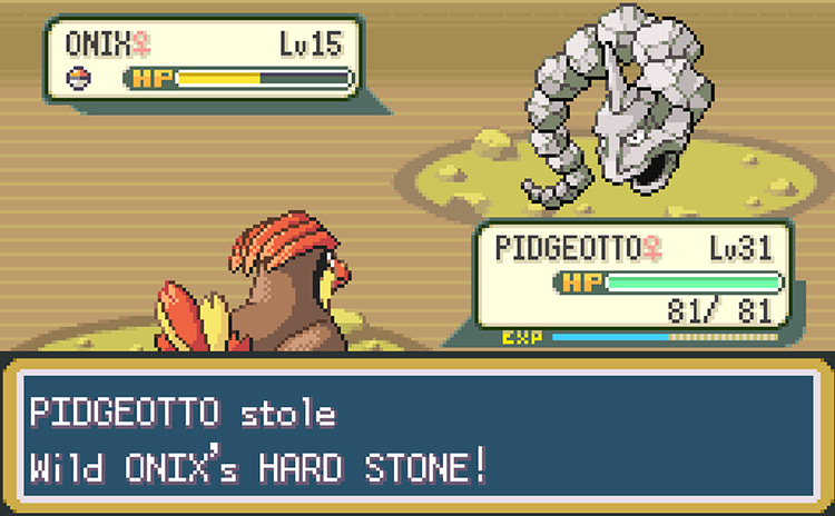 Stealing a Hard Stone from a wild Onix with TM46 Thief / Pokémon FRLG