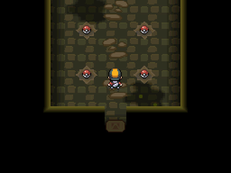 The player standing in the hidden room in the Ruins of Alph / Pokémon HGSS