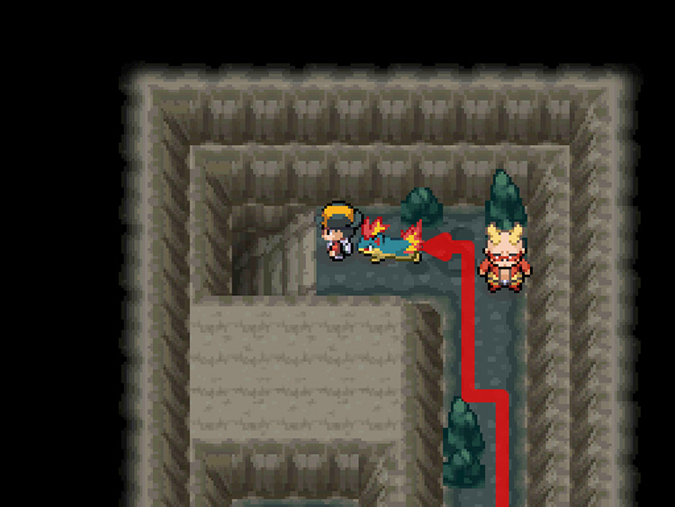 The player standing in front of the staircase / Pokémon HGSS