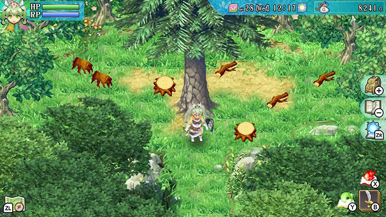 Frey standing in front of the Cedar Tree / Rune Factory 4