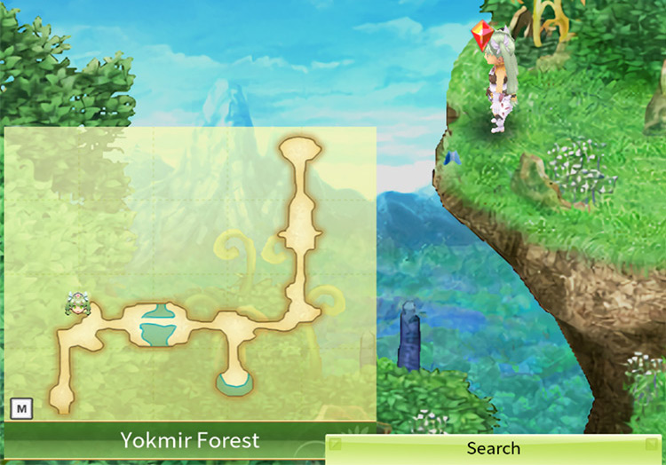 Yokmir Forest’s entrance to Yokmir Cave on the map / Rune Factory 4
