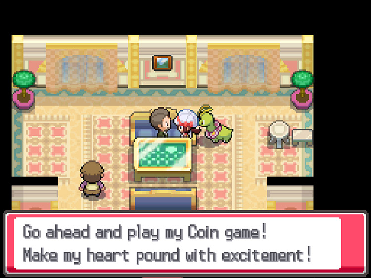 The player speaking with Mr. Game, the host and opponent in Voltorb Flip / Pokémon HeartGold and SoulSilver