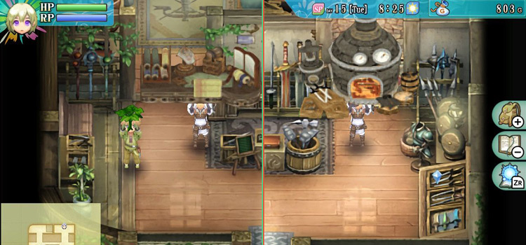 Holding a Crafting table & Forge in Blacksmith Shop (RF4)