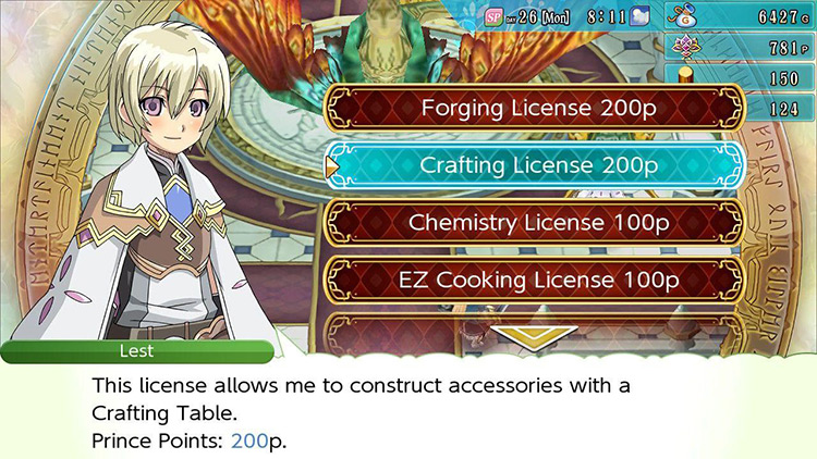License Menu at the Order Symbol in the Dragon Room the cursor highlights Crafting License / RF4