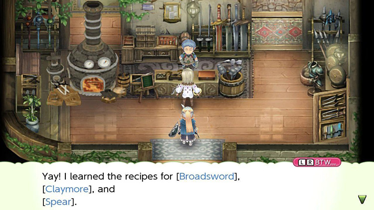 Lest learning basic forging recipes after purchasing a forge from Bado / Rune Factory 4