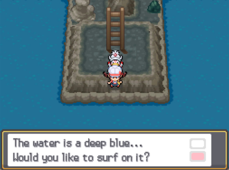 The small island surrounded by water two floors below ground in Slowpoke Well / Pokémon HeartGold and SoulSilver