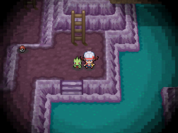 The place to disembark after initially surfing in Cerulean Cave / Pokémon HGSS
