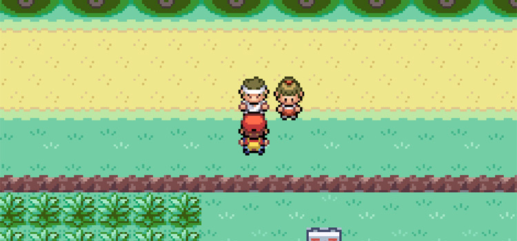 Standing near Crush Kin Ron and Mya on Route 15 (Pokémon FireRed)