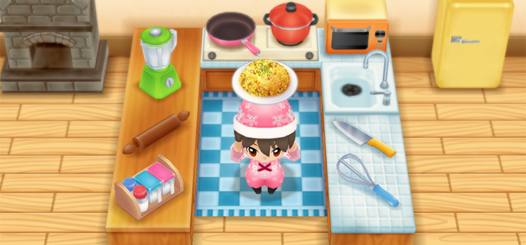 Holding a plate of fried rice in SoS:FoMT